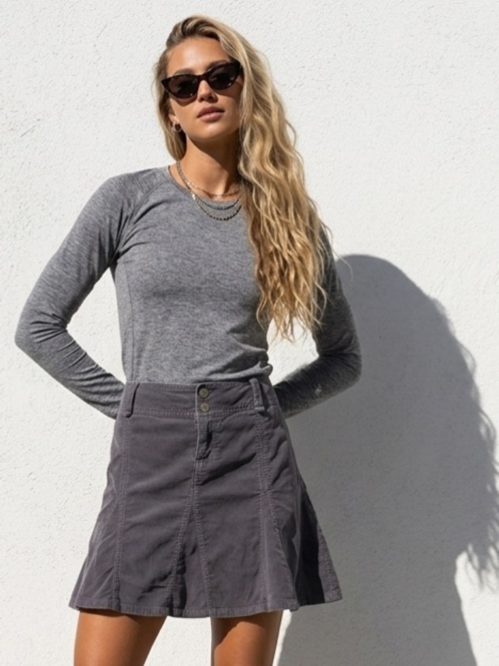 ATHLETA Whatever Skirt Corduroy Gray Yoga Fitness Flare